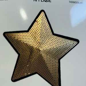 Large Gold Star Sequin Patch Iron On Appliqué 6.5” NWT